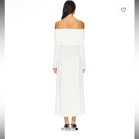 Off Shoulder Ruched Midi Dress in Ivory - Picture 9 of 10